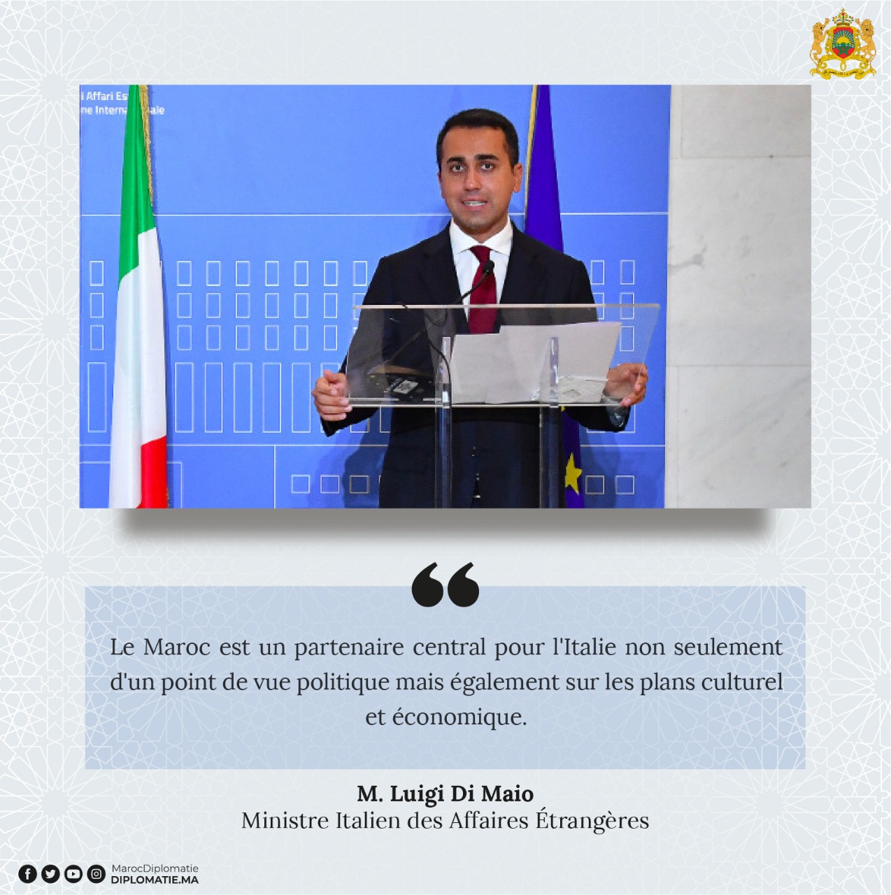 Déclaration de M. Luigi Di Maio,  Ministre Italien des Affaires Etrangères 