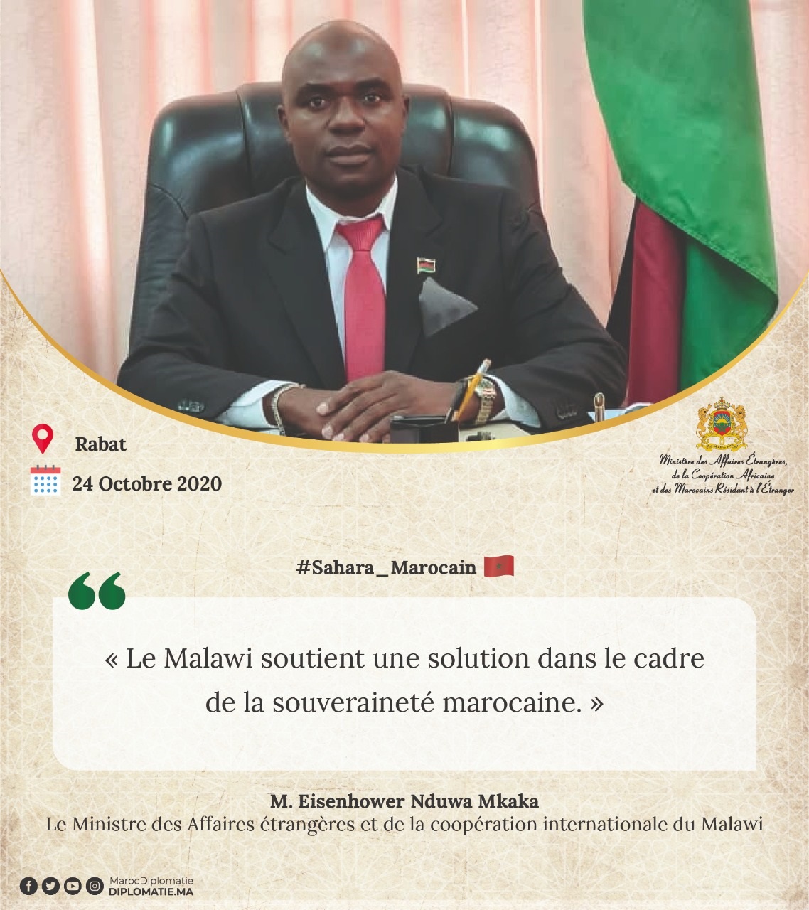 Déclaration de M. Eisenhower Nduwa Mkaka, Ministre des Affaires étrangères et de la coopération internationale du Malawi