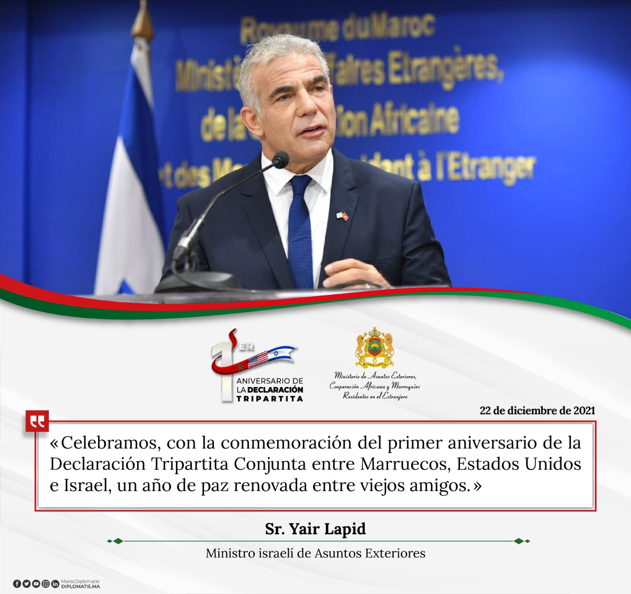 Declaración del Ministro de Asuntos Exteriores israelí, Sr. Yair Lapid.  