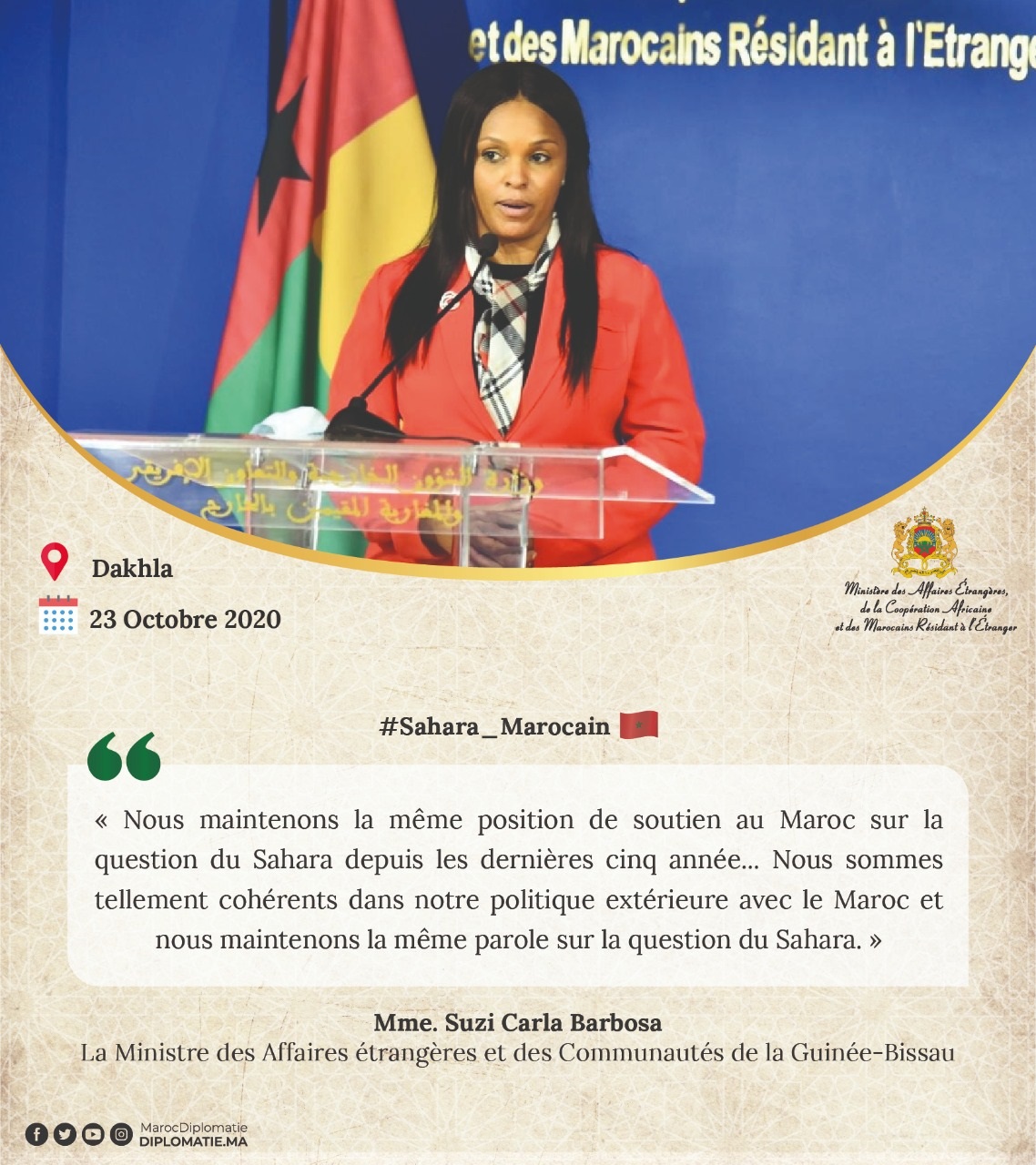 Déclaration de Mme. Suzie Carla Barbosa, Ministre des Affaires Etrangères et des Communautés de la Guinée-Bissau